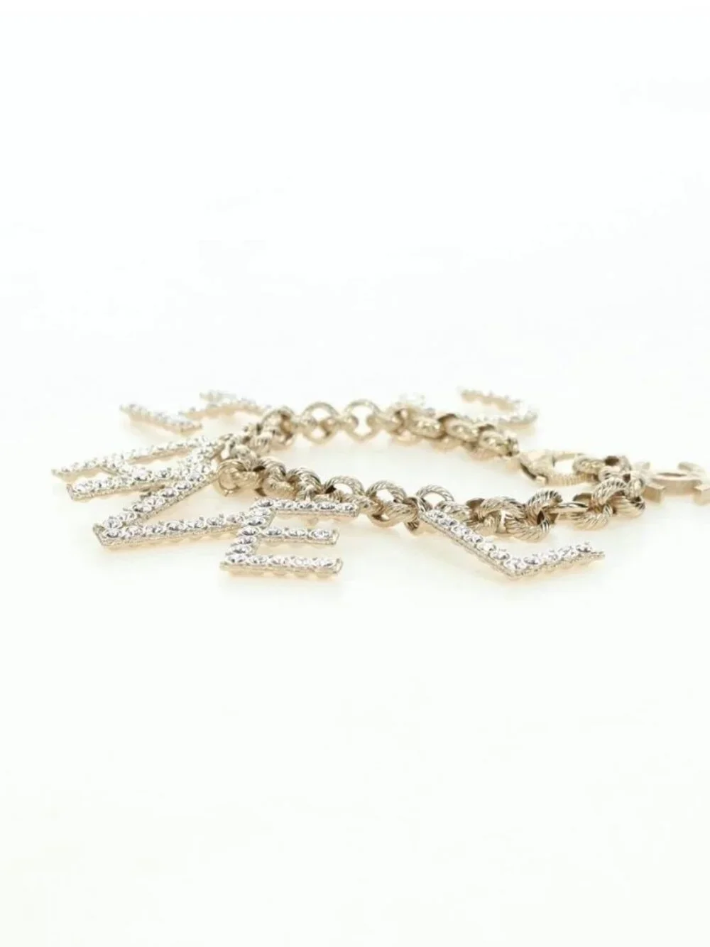 CHANEL Logo Bracelet metal Champagne Gold CC Auth 178800SM